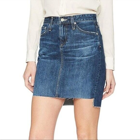 AG Adriano Goldschmied Womens Size 29 Erin Pencil Skirt Denim Step Up Hem Frayed - Picture 1 of 12